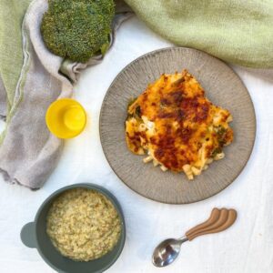 Gratin de pâtes aux trois fromages et brocolis